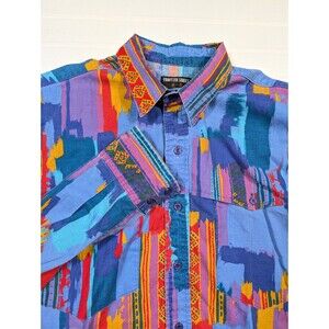 Vintage Frontier Series Western Shirt Men LARGE TALL Long Sleeve & Tail Colorful
